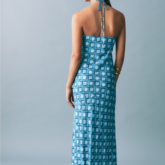 Mango Blue Patterned Halter Dress NWT - Picture 3 of 3